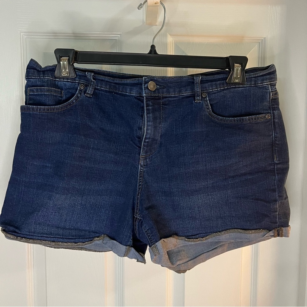 New York & Company Blue Jean Shorts with Cuffed Hem and Relaxed Fit
